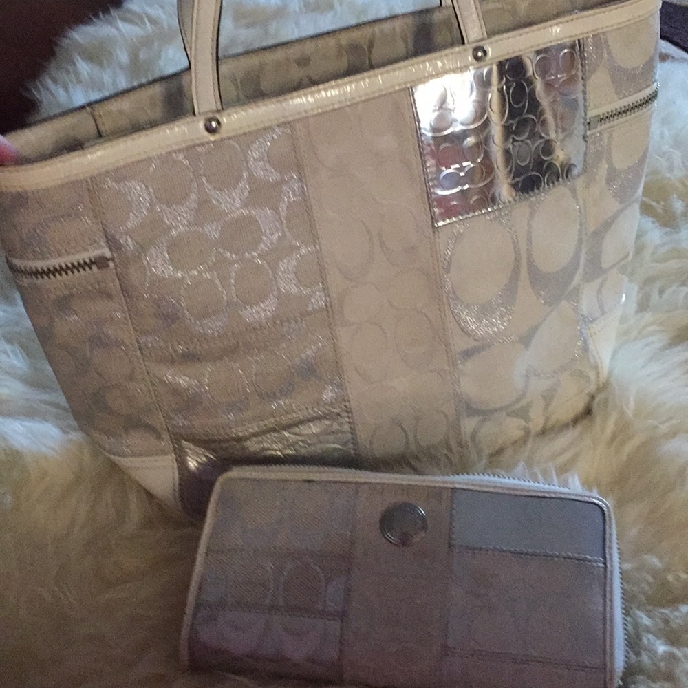 Coach Cream Silver patchwork purse and wallet set
